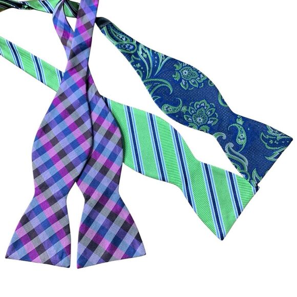 The Tie Bar Set of 2 Silk Bow Ties Men's Stain Resistant Adjustable Multi-Color - Picture 10 of 11